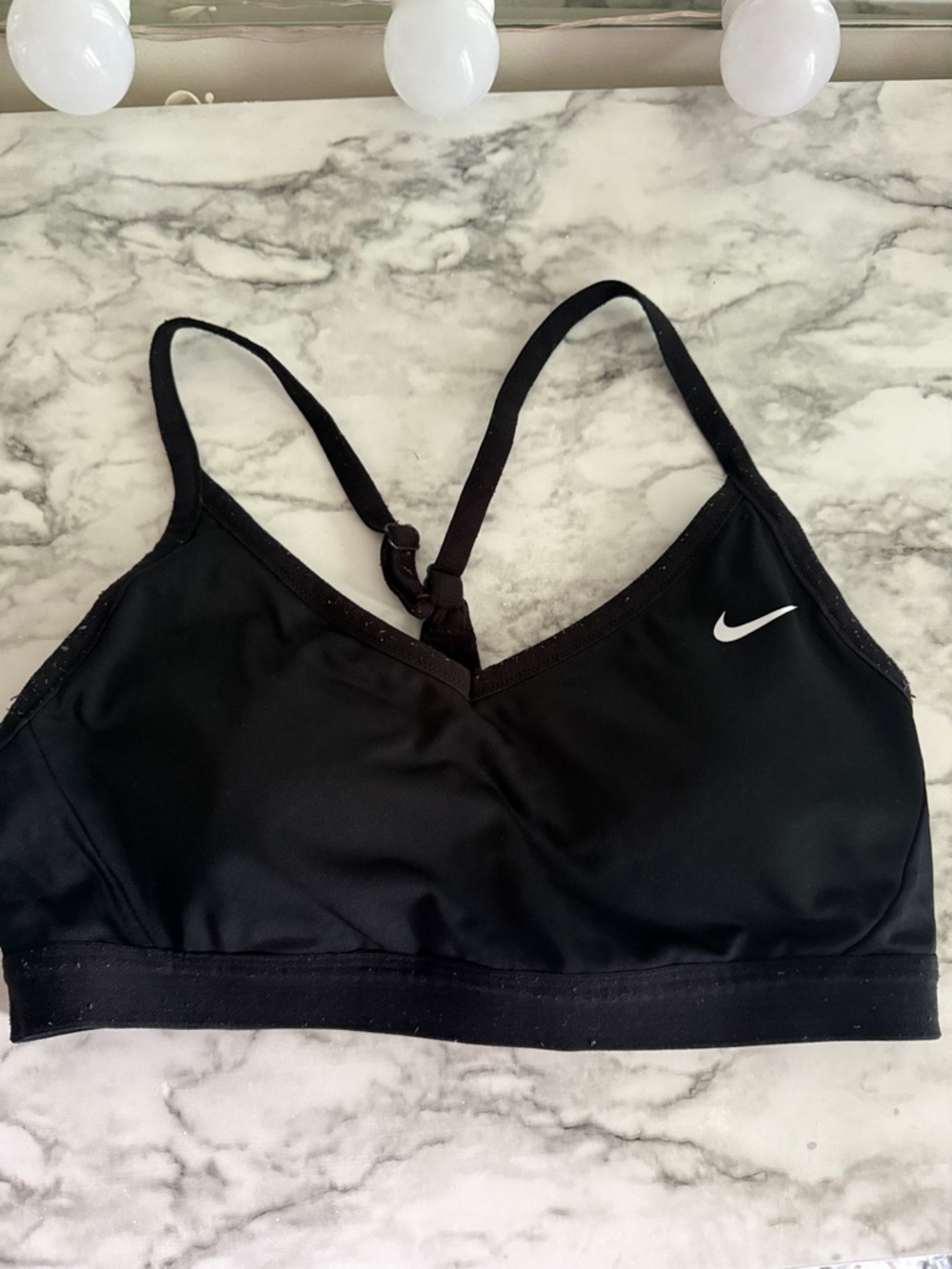 Nike Black V-Neck Light Support Sports Bra with White Swoosh